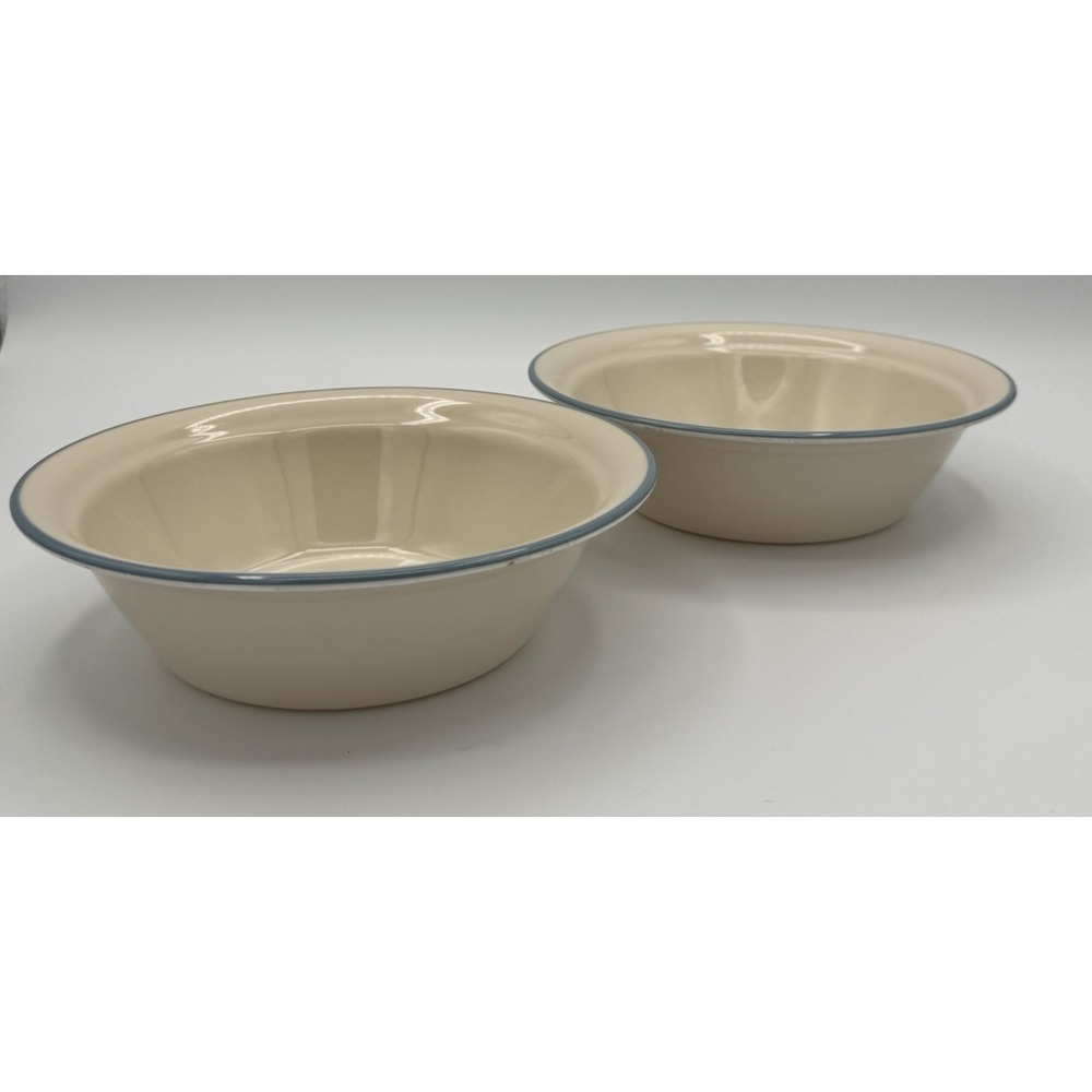 Corelle Symphony Coupe Cereal Bowls 6.75" Set of 2 Cream Blue Rim
